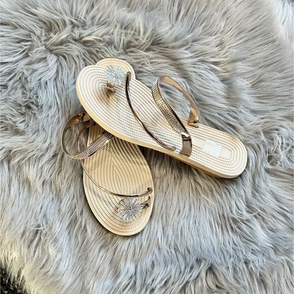 New Rose Goldtone Rhinestone-Embellished Toe-Strap Sandal - Size 42 (US ) - Picture 2 of 7